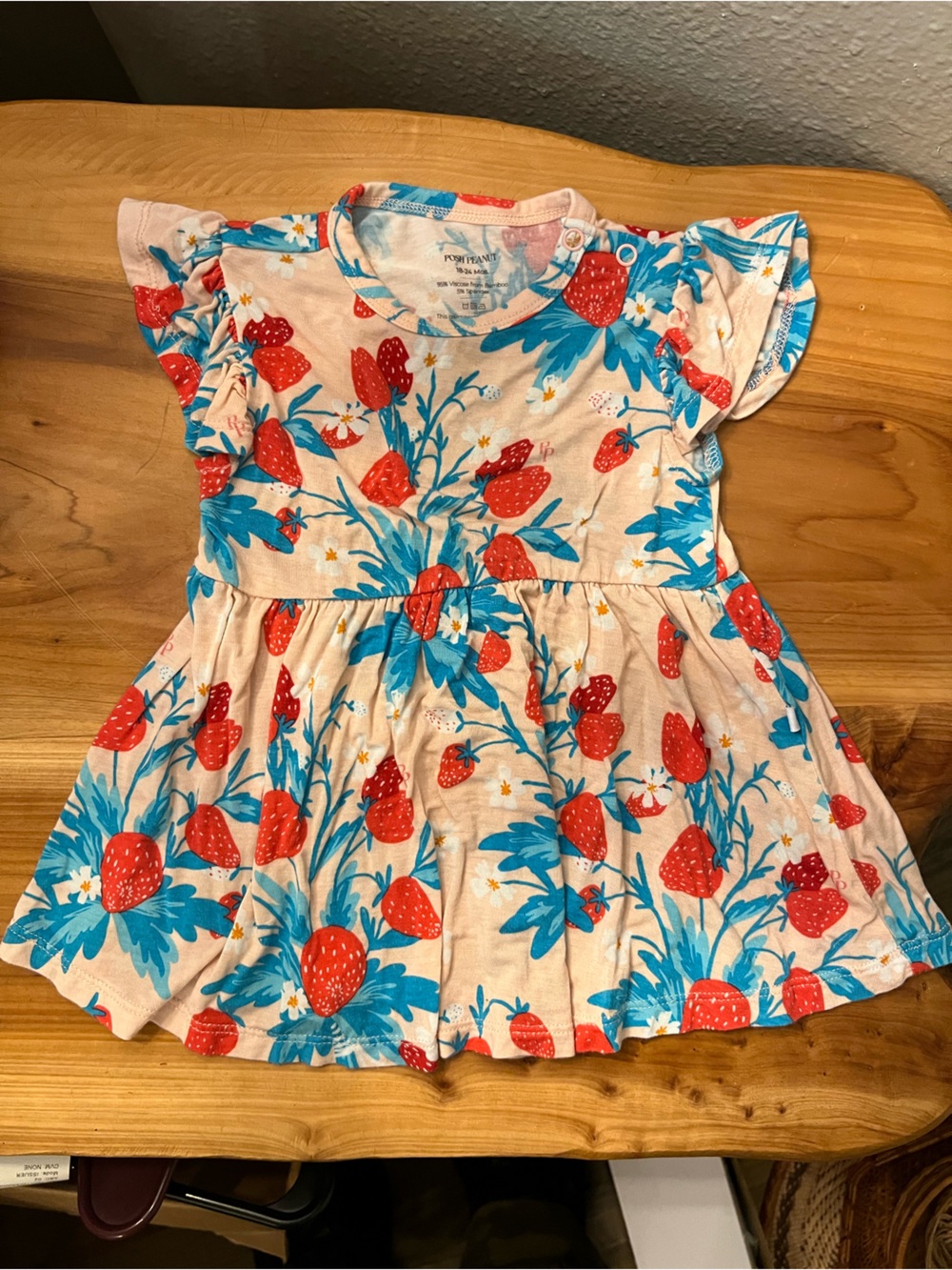 Posh Peanut Pink One-Piece with Red Strawberry & Blue Floral Print